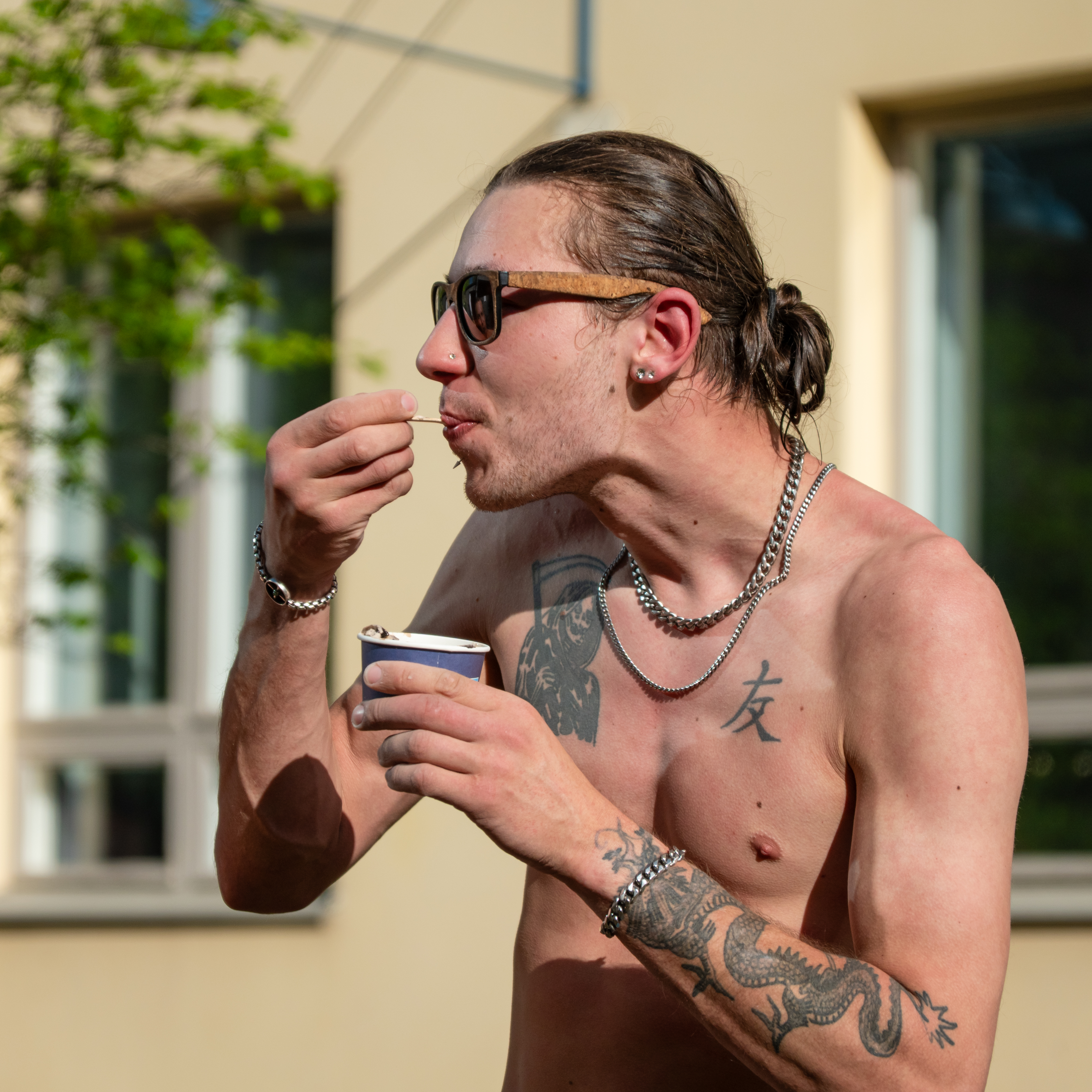 Customer enjoying Bing Chilling! ice cream on a sunny day